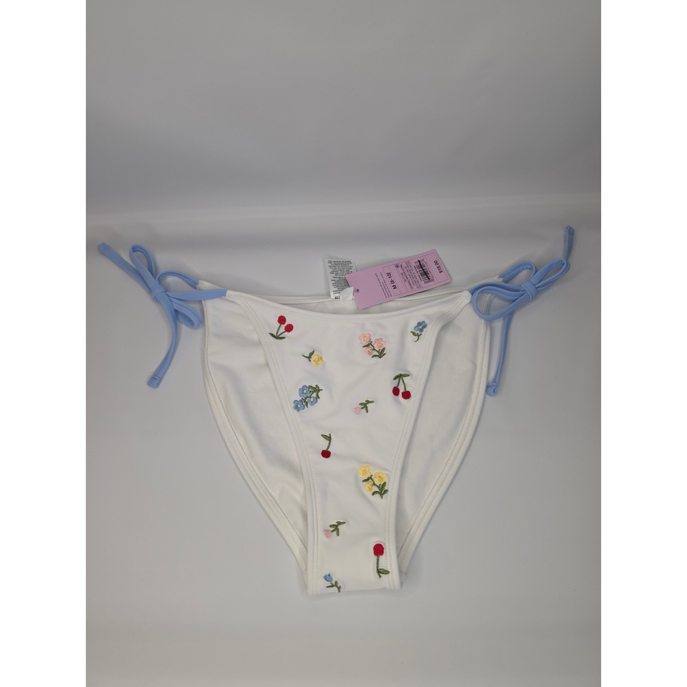 Wild Fable Cherry/Flower Print Side-Tie Bikini Bottom White/Blue Medium NWT